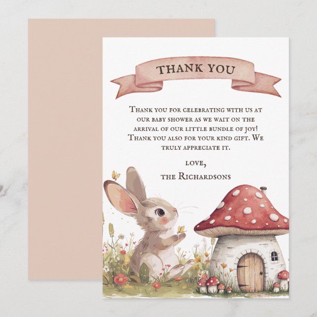 Rustic Bunny Baby Shower Thank You Card (Front/Back)