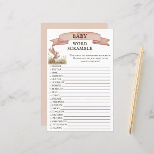 Rustic Bunny Baby Shower Word Scramble Game