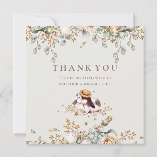 Rustic Bunny Botanical Baby Shower Thank You Card