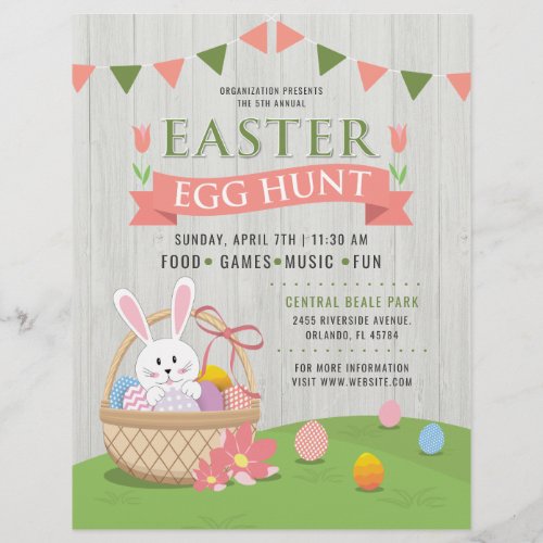 Rustic Bunny In A Basket Easter Egg Hunt Event Flyer