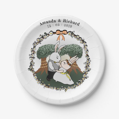 Rustic Bunny Rabbit Couple Wedding Anniversary Paper Plates