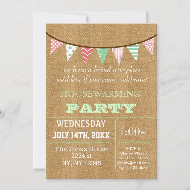 Rustic Buralp Bunting Housewarming party Invites (Front)