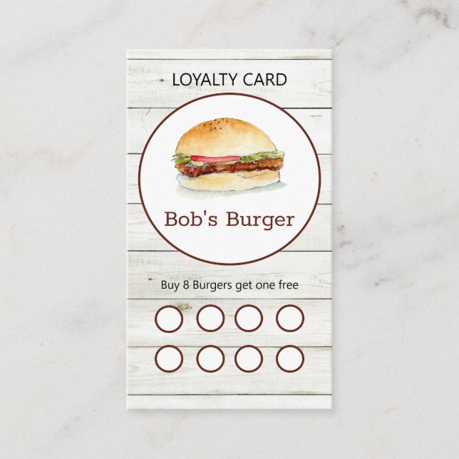 Rustic Burger restaurant Loyalty  business card (Front)