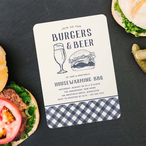 Rustic Burgers  Beer Housewarming BBQ Party Invitation