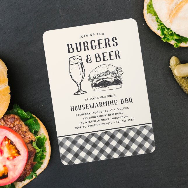 Rustic Burgers & Beer Housewarming BBQ Party Invitation (Creator Uploaded)