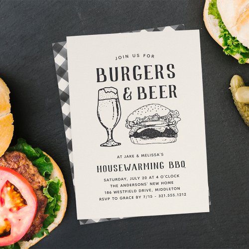 Rustic Burgers  Beer Housewarming Party Invitation