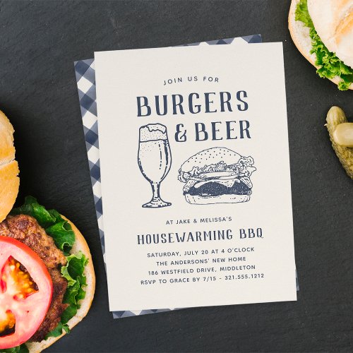 Rustic Burgers  Beer Housewarming Party Invitation