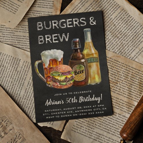 Rustic Burgers  Brew Birthday BBQ Invitation