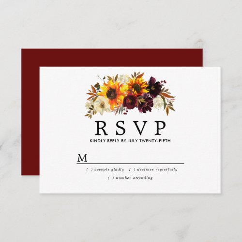 Rustic Burgund Red Floral Wedding  RSVP Card