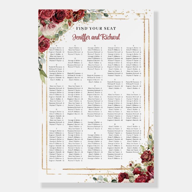 Rustic burgundy and blush eucalyptus Alphabetical Foam Board (Front)