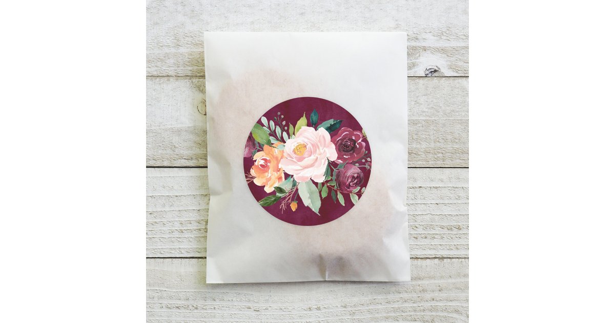 Rustic Burgundy and Blush Fall Floral Wedding Classic Round Sticker ...