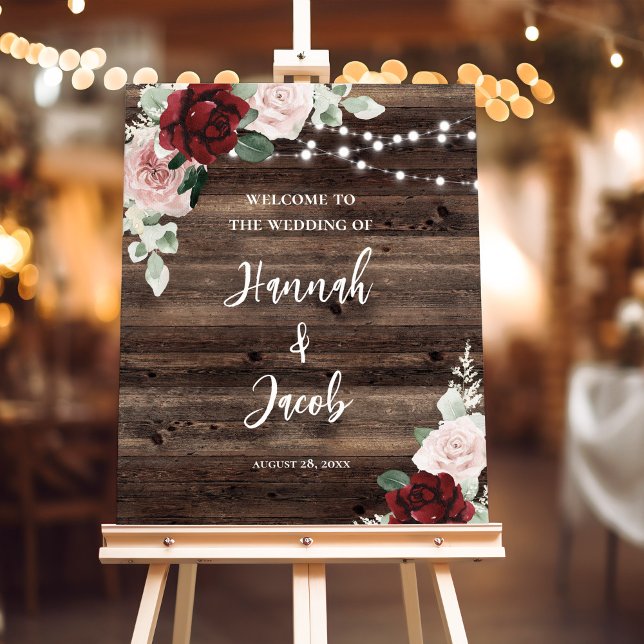 Rustic Burgundy and Blush Wedding Welcome Sign (Creator Uploaded)