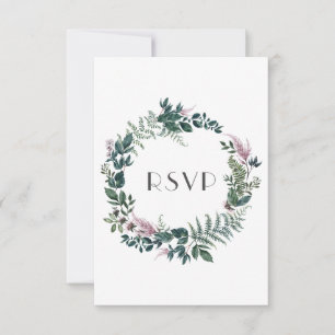 Rustic Burgundy and Forest Green Floral Wreath RSVP Card