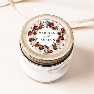 Rustic Burgundy and Ivory Roses Wedding Classic Round Sticker