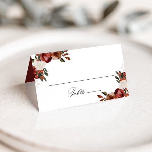 Rustic Burgundy and Ivory Roses Wedding Place Card
