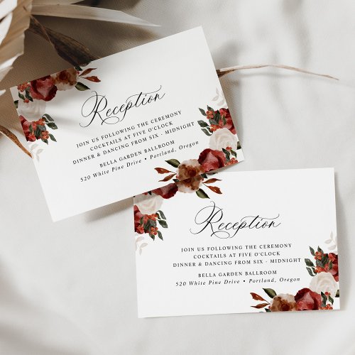 Rustic Burgundy and Ivory Roses Wedding Reception Enclosure Card