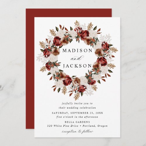 Rustic Burgundy and Ivory Roses Weddings Invitation