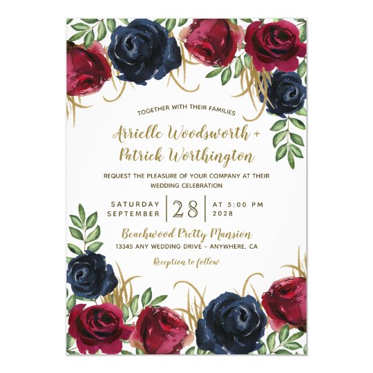 Rustic Burgundy and Navy Blue Wedding Invitations | Zazzle.com