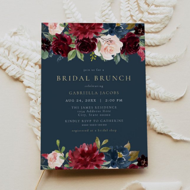 Rustic Burgundy and Navy Floral Bridal Brunch Invitation (Creator Uploaded)