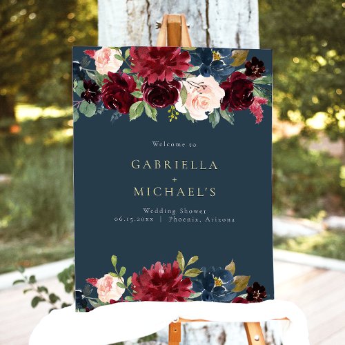 Rustic Burgundy and Navy Floral Wedding Shower Foam Board