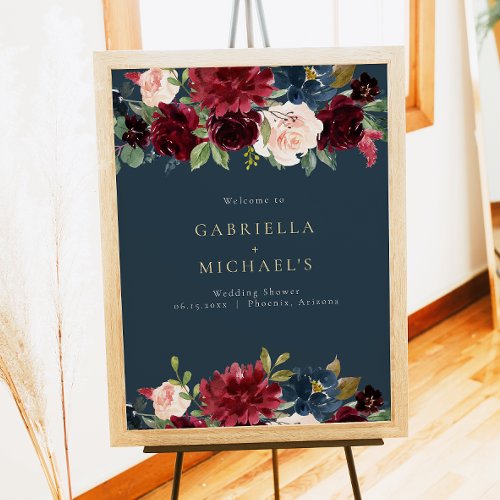 Rustic Burgundy and Navy Floral Wedding Shower Poster