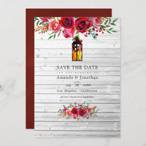 Rustic Burgundy and Pink Watercolor Floral Wedding Save The Date