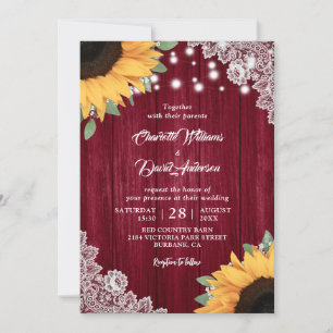Rustic Burgundy and Sunflower Wedding Invitations