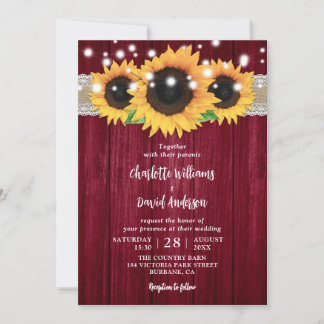Rustic Burgundy and Sunflower Wedding Invitations