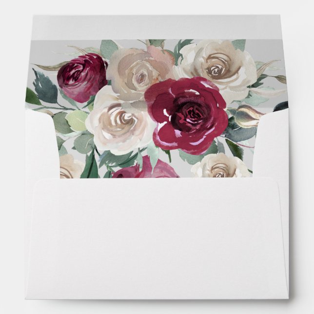 Rustic Burgundy and White Roses Return Address Envelope (Back (Bottom))