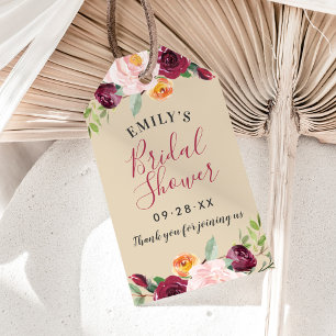 Rustic Burgundy Beige Fall Wedding Shower Favor Gift Tags