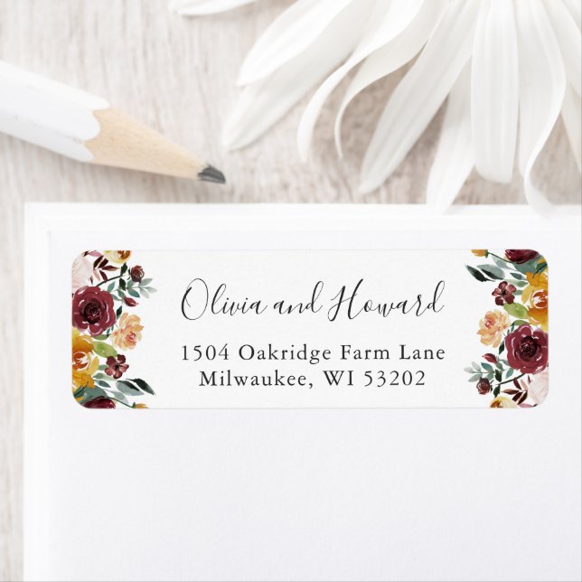 Rustic Burgundy Bloom Autumn Chic Floral Label (Insitu)