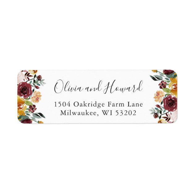 Rustic Burgundy Bloom Autumn Chic Floral Label