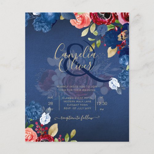 Rustic Burgundy Blue Floral Wedding Flyer