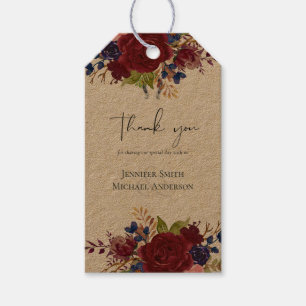 Rustic Burgundy Blue Floral Wedding Gift Tags