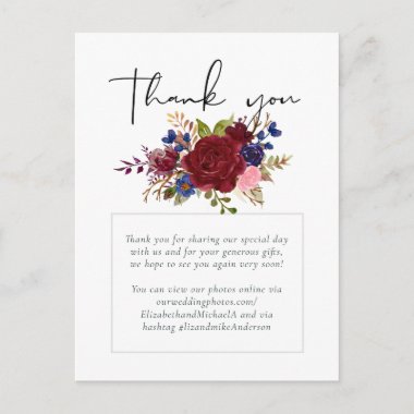 Rustic Burgundy Blue Floral Wedding Postcard