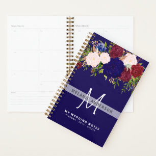 Rustic Burgundy Blue Pink Floral Wedding Planning Planner
