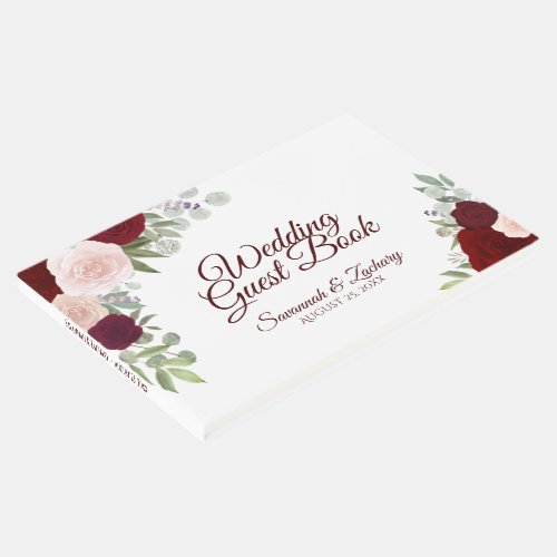 Rustic Burgundy Blush Elegant Floral Boho Wedding Guest Book