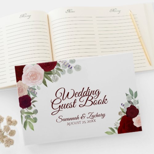 Rustic Burgundy Blush Elegant Floral Boho Wedding Guest Book