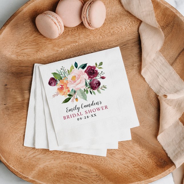 Rustic Burgundy Blush Fall Floral Bridal Shower Napkins (Creator Uploaded)