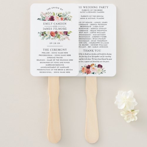 Rustic Burgundy Blush Fall Floral Wedding Ceremony Hand Fan