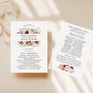 Rustic Burgundy Blush Fall Floral Wedding Program