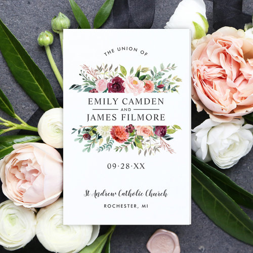 Rustic Burgundy Blush Fall Floral Wedding Programs