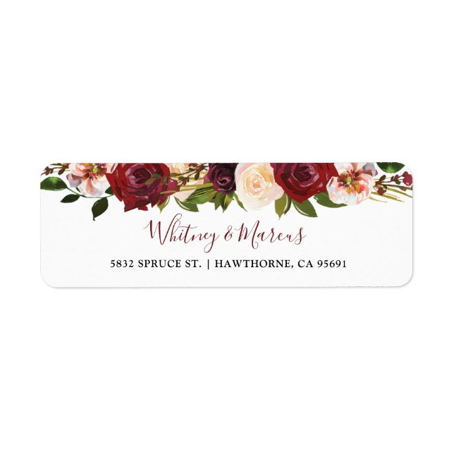 Rustic Burgundy Blush Floral Autumn Boho Label (Front)