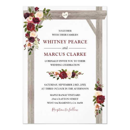 Rustic Burgundy Blush Floral Boho Wedding Arch Invitation | Zazzle.com