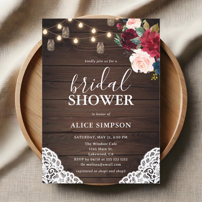 Rustic Burgundy Blush Floral Bridal Shower Invitation (Creator Uploaded)