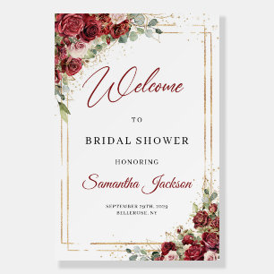 Rustic burgundy blush floral bridal shower welcome foam board