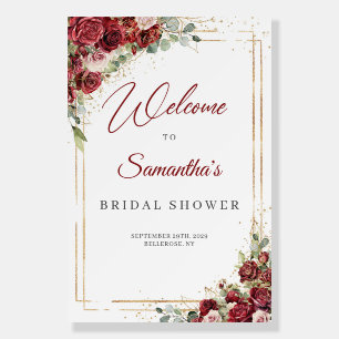 Rustic burgundy blush floral bridal shower welcome foam board