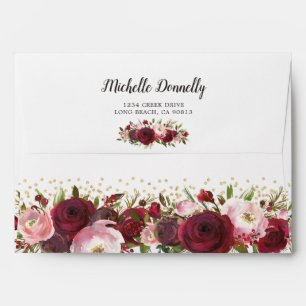 Rustic Burgundy Blush Floral Envelope
