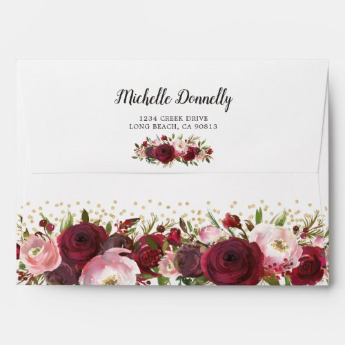 Rustic Burgundy Blush Floral Envelope