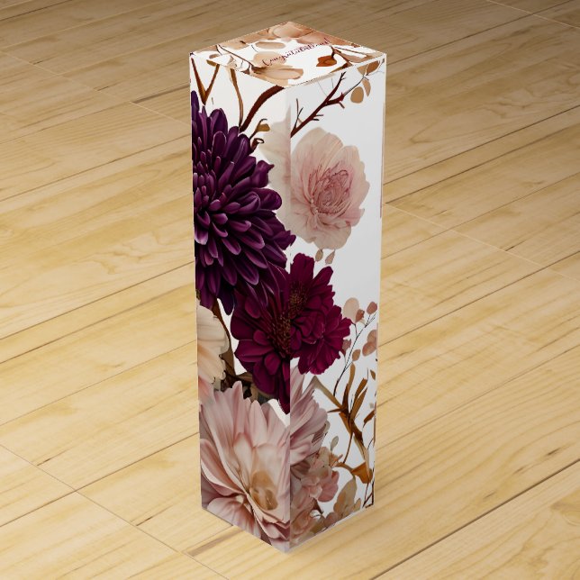 Rustic Burgundy & Blush Floral Favor Wine Box (Front)